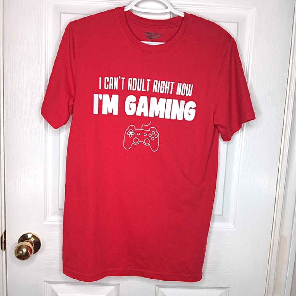 NWOT Men's Gaming Graphic Tee Red White Cotton T-Shirt Size S